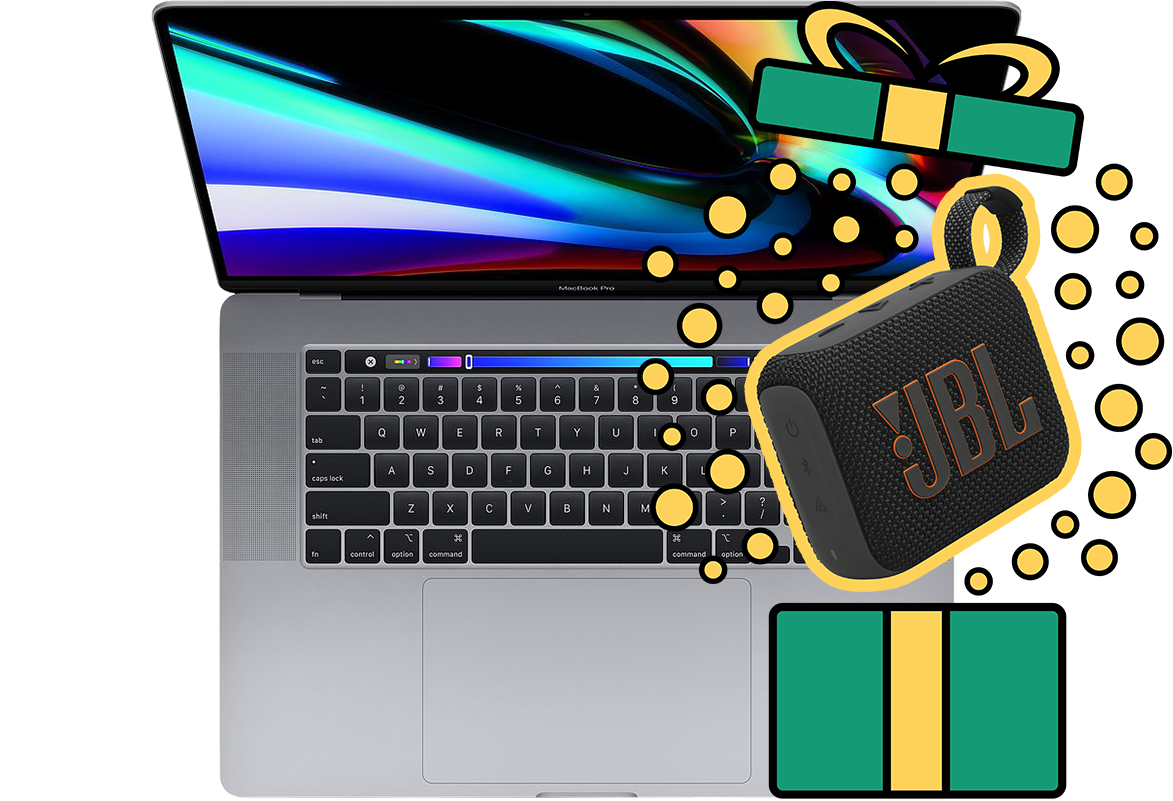 Swaptop-Macbook-Pro-TouchBar-16-inch_Feestdagen-2025_JBL-Speaker Swaptop-Macbook-Pro-TouchBar-16-inch_Feestdagen-2025_JBL-Speaker